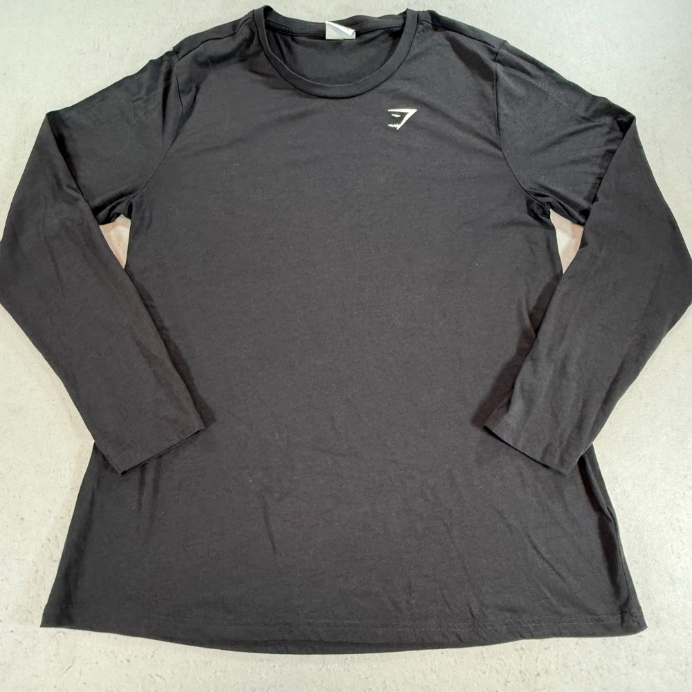Gymshark Womens Training Long Sleeve Top Black Logo Size L B1A3F